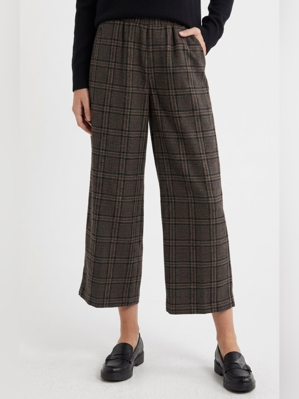 Nordstrom $88 Deadstock Wit & Wisdom Brown Plaid Cropped Wide-Leg Pants M